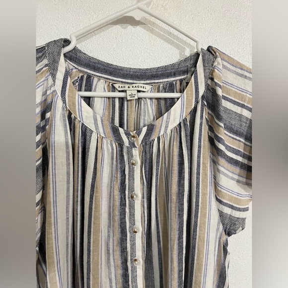 Zac and Rachel tunic linen blend top stripe blue size L - Picture 2 of 6